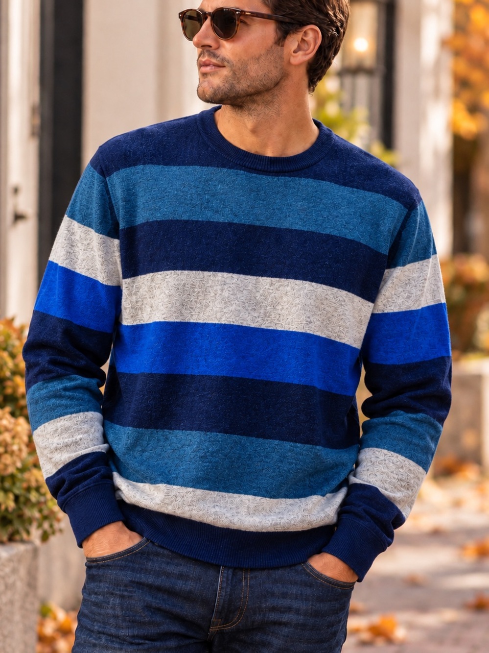 GAP Mainstay Rugby Stripe 100% Cotton Crewneck Sweater Mens L Blue NWOT